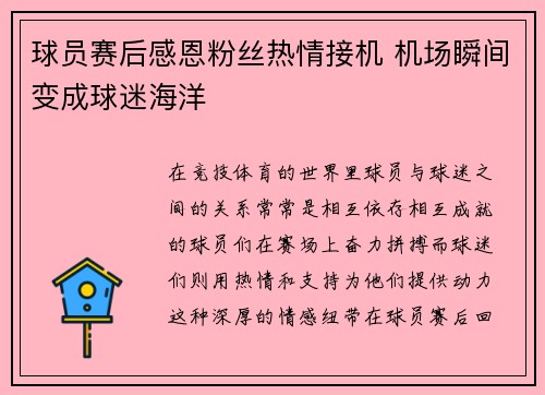 球员赛后感恩粉丝热情接机 机场瞬间变成球迷海洋